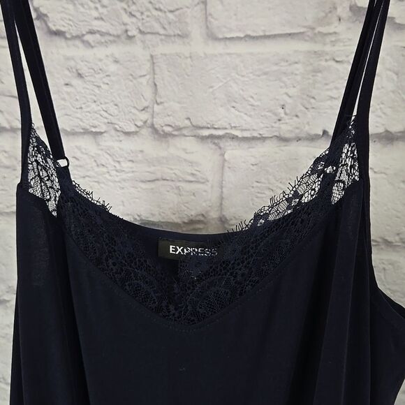 Express Women's Jumpsuit Sleeveless Navy Blue Lace V-Neck Super Soft Jersey Knit - Picture 6 of 11